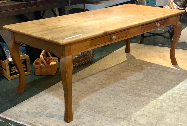 Country French Pine Dining Table with Two Drawers