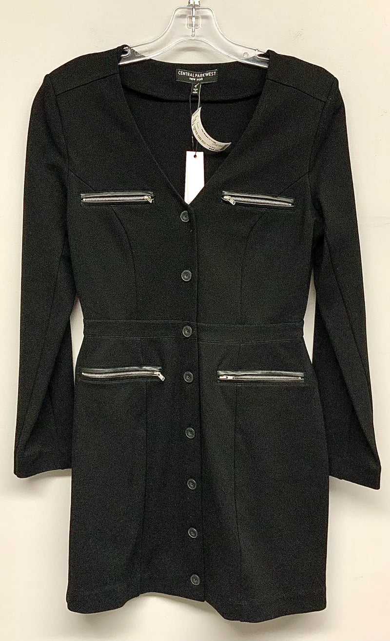 CENTRAL PARK WEST Black Knit Faux Leather B/D L/S Dress