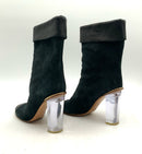 CHLOE Black Suede Leather Cuff Lucite Heel Apache Boots 40