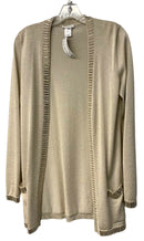 Oscar De La Renta Gold Shimmer Knit Embellished Trim Open Cardigan