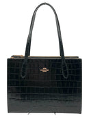 COACH Black Croc Embossed Leather Nina Carryall Tote Bag