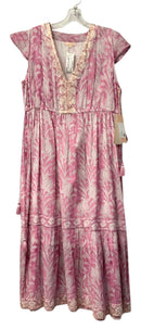 AZURE Pink/White Floral w/Embell Neck Drawstring Waist Cap Sleeve Dress