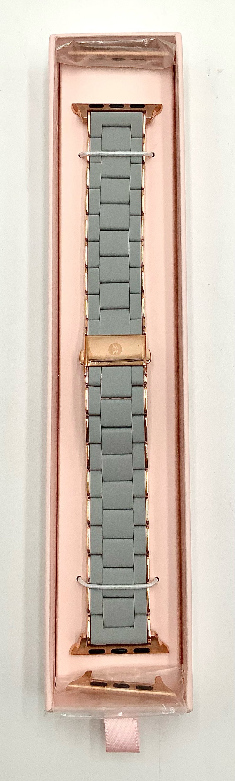 Michele Grey Silicone Rose Gold Link Apple Watch Strap