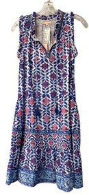 AZURE AND INDIGO Blue/Pink/Purple/White Floral Tassel Tie S/L Dress
