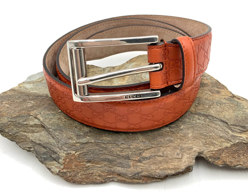 GUCCI Orange Leather Debossed Signature Belt 90cm