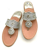 JACK ROGERS Pewter Leather Silver Glitter Original Jacks Sandals 8