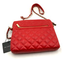 ST JOHN Red Quilted Leather w/Goldtone Hardware Shoulder Handbag