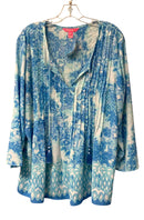 LILLY PULITZER Blue/Aqua/White "Marilina" Tassel Tie Pintuck Tunic