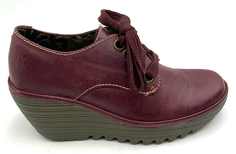 FLY LONDON Purple Leather Lace Up Oxford Wedges 38