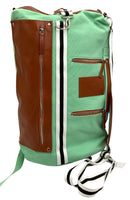 SAINT MANIERO Mint Canvas/Brown Vegan Lea Convertable Backpack