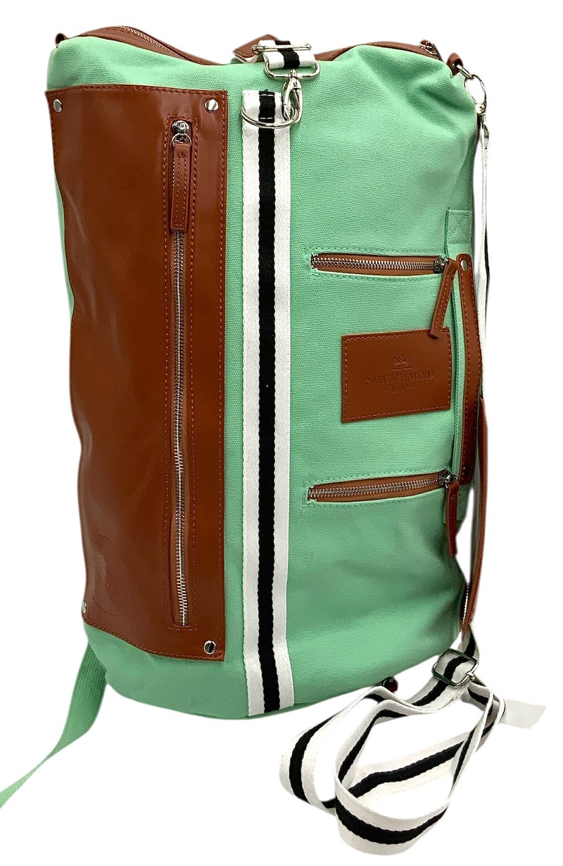 SAINT MANIERO Mint Canvas/Brown Vegan Lea Convertable Backpack
