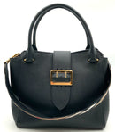 BURBERRY Black Grained Leather Goldtone Buckle Tote Bag