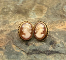 14kt Gold & Carved Shell Cameo Stud Earrings