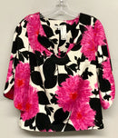 TRINA TURK White/Pink/Black Floral Split Sleeve Top