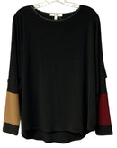 SYMPLI Black W/Berry & Tobacco Color Block Sleeves Top
