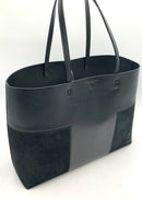 TORY BURCH Black Leather Suede Panel Block T Tote Bag