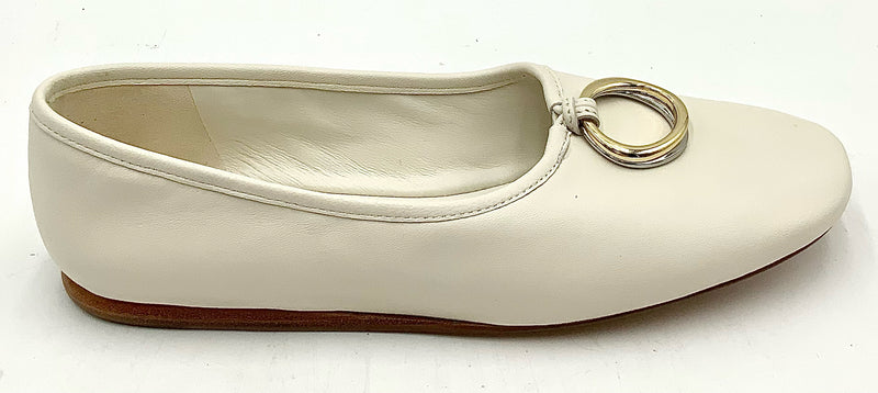 VINCE Off White Leather Ring Detail Flats 8