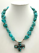 Sterling, Silvertone, Turquoise & Dyed Howlite Necklace w/Cross Pendant