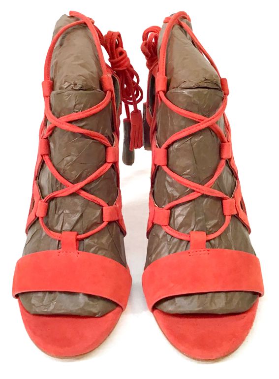 ELIE TAHARI Red Suede Ankle Wrap H/H Sandals 7