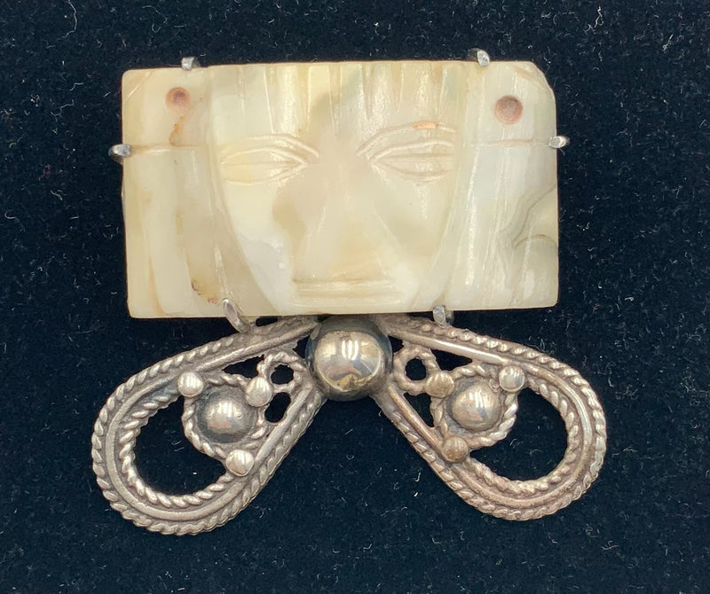 Sterling Carved Quartz Brooch