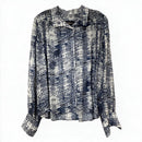 FIFTEEN-TWENTY Blue/Off-White/Black Abstract L/S B/D Top