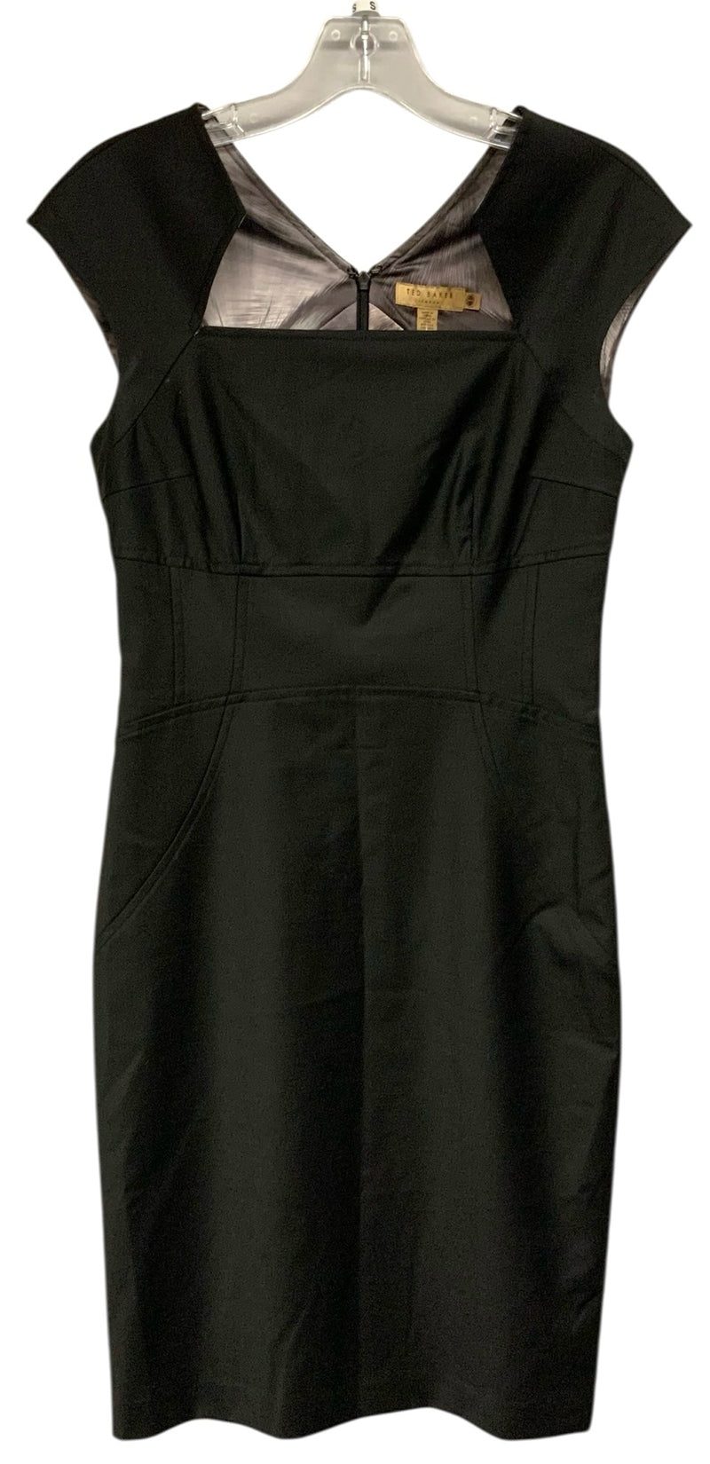 TED BAKER Black Square Neck Cap Sleeve Wool Blend Dress
