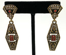 HEIDI DAUS Antiqued Goldtone Red Crystal Art Deco Drop Earrings
