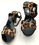 PEDRO GARCIA Black Tan Brown Leopard Calf Hair Daisy Heeled Sandals 7.5
