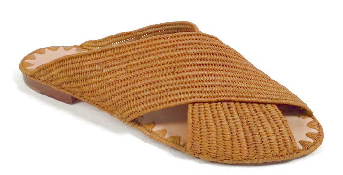 CARRIE FORBES Brown Raffia Slide Sandals 7.5