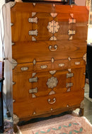Three Piece Asian Elm Cabinet With Brass Accents