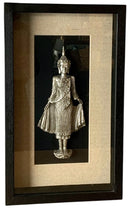 Pair of Framed Silver Buddha Statuettes