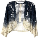 CHICOS Blue/White Open Weave "Saphira" 3/4 Sleeve Shrug