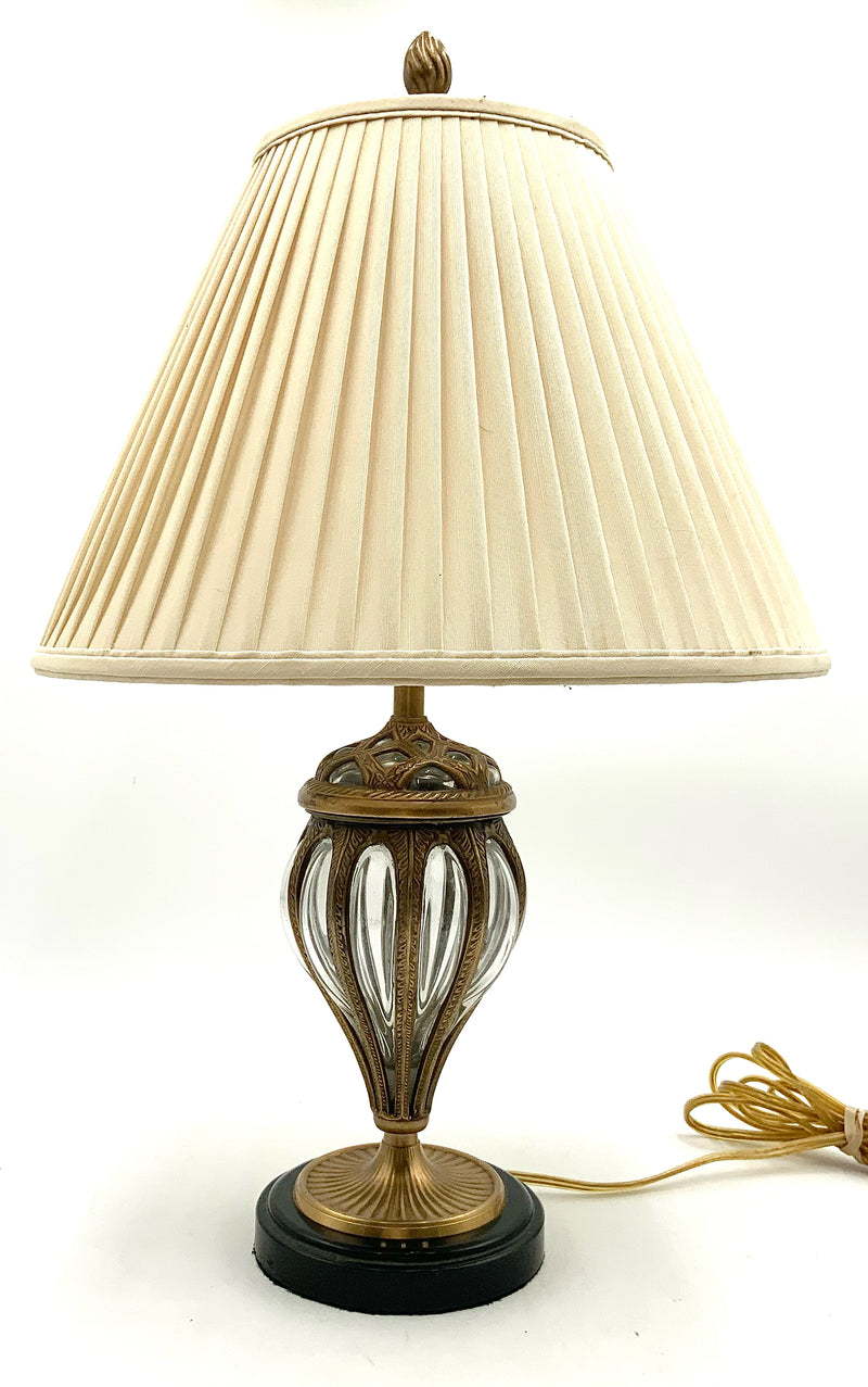 Brass & Glass Table Lamp with Pleated Shade