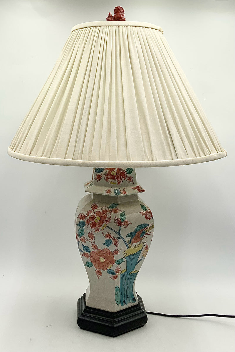 Vintage Asian Ginger Jar Lamp with Pleated Shade