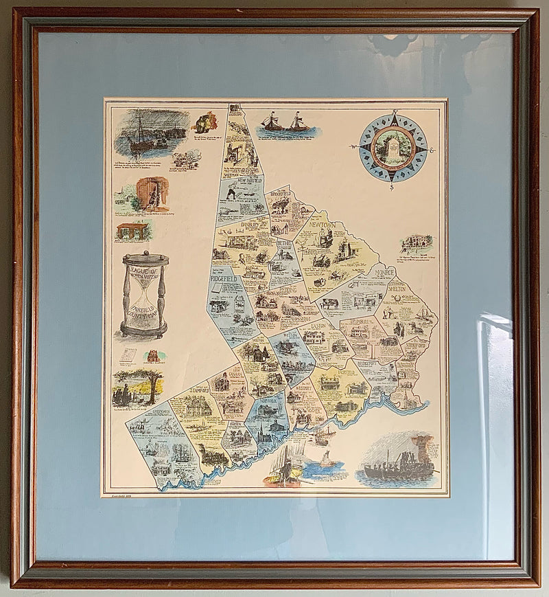Vintage Framed Map of Connecticut