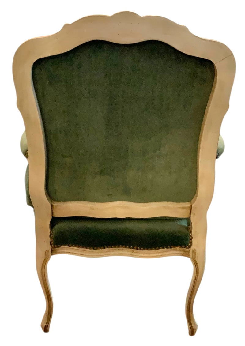 Vintage French Armchair with Green Velvet Upholstery