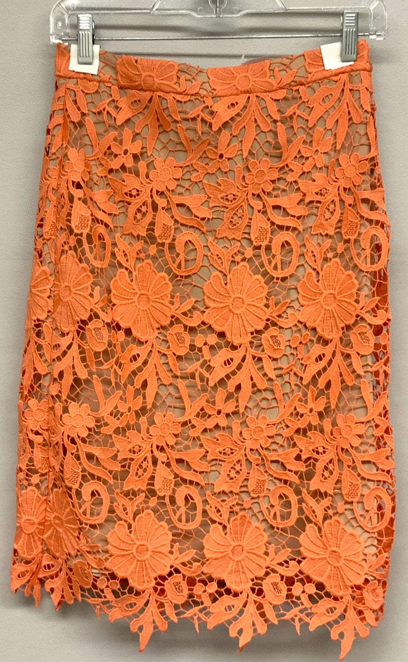 ALICE + OLIVIA Nude w/Orange Lace Overlay Skirt