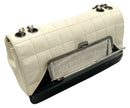 CHANEL Vintage Ivory Quilted Lambskin Leather Black Patent Flap Bag 2005-2006