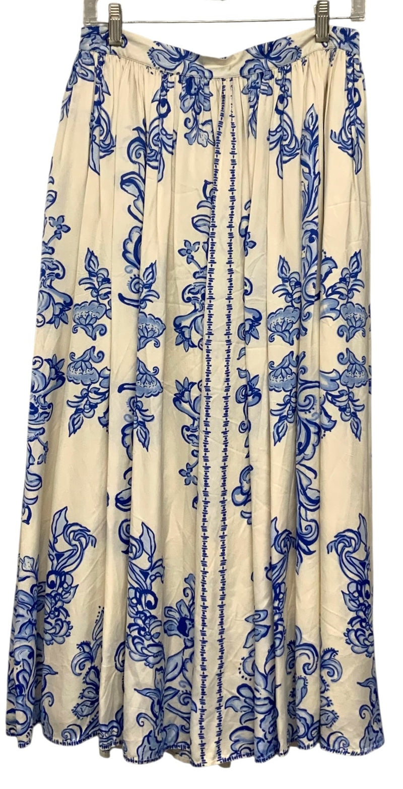 JADE JOHNNY WAS Eggshell/Blue Floral& Scroll Print Maxi Skirt AS IS