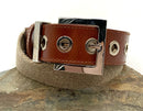 DOLCE & GABBANA Luggage Tan Leather Beige Canvas Silvertone Buckle Belt