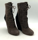 ALAIA Taupe/Black Suede Curved Wedge Lace Up Boots 39.5 AS IS