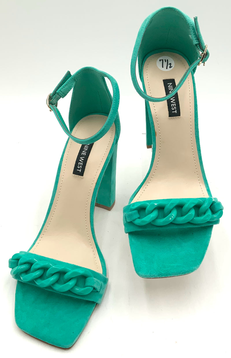 NINE WEST Green Sue w/Acrylic Chain "Mindful"  Ankle Strap Sandals 7.5