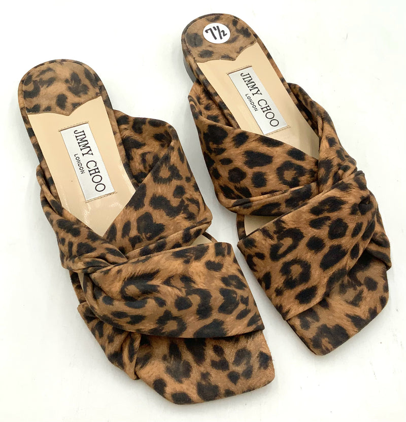 JIMMY CHOO Narisa Knotted Leopard-Print Flat Sandals 7.5