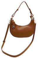 VERA PELLE Tan Pebbled Leather Turnlock Closure Mini Crossbody Bag