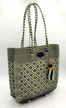 MacKenzie Childs Black Ivory Woven Tote with Fringed Tassel