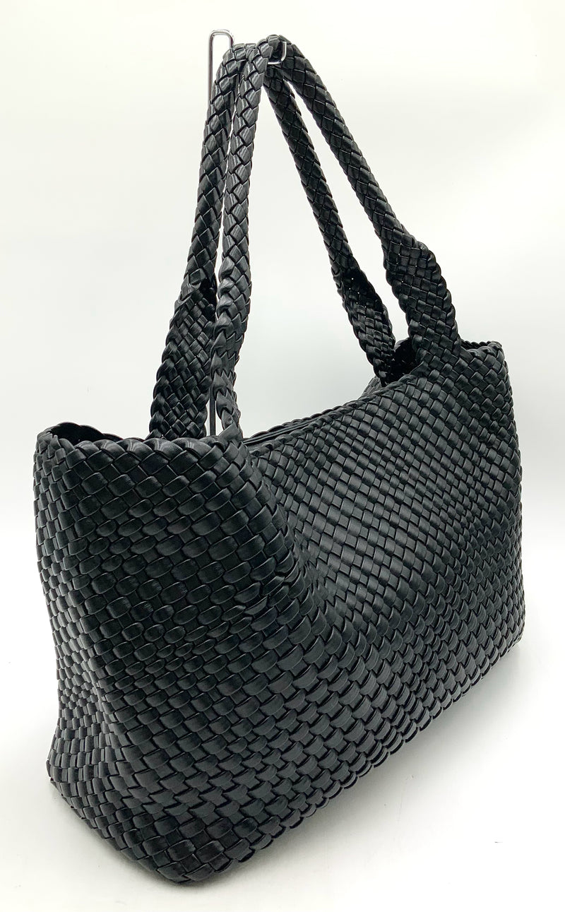 Rachel Zoe Black Woven Faux Leather Large Tote