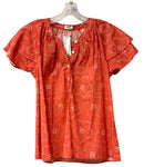 DYLAN Coral/White Floral Tiered Sleeve B/D Top