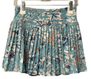 LAURA ASHLEY Aqua w/White Collar S/L Top & Floral Pleated Athletic Skirt 2 PC