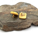 Gold Plated Metal & Amber Screw Back Earrings