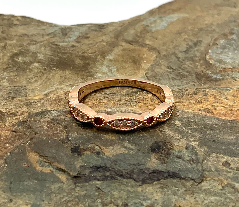 14kt Rose Gold, Diamond & Ruby Ring